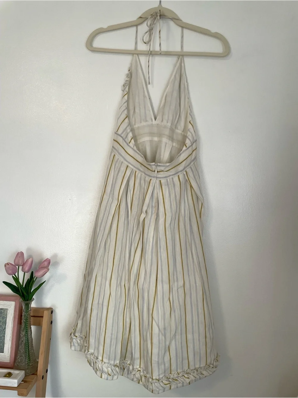 J. Crew Sylvan Striped Halter Midi Dress Linen Cotton Blend Ruffle size 2